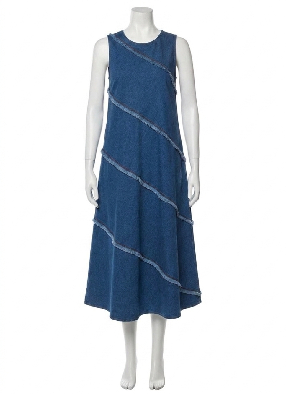NEW LYSSE mirabella fringed midi denim dress in mid wash